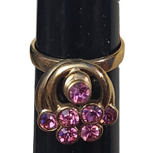 18k GE Pink Rhinestone Concentric Circle Articulated Ring Size 8
